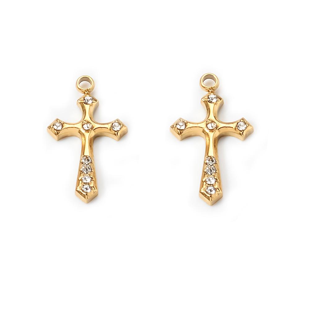 Wholesale 4Pcs Mini Rhinestone Cross Casting Charms Stainless Steel Jewelry Making Earring Pendant Necklace DIY Findings