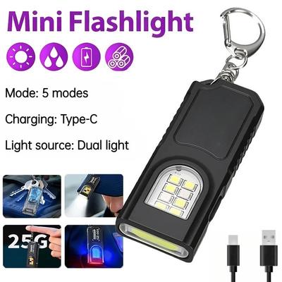 Multifunctional LED Flashlight Keychain Rechargeable Mini Torch with COB Work Light Keyring Torch Camping Walking Pocket Lamp