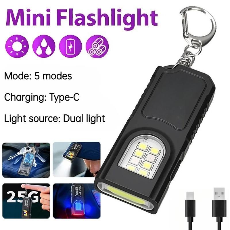 Multifunktionale LED-Taschenlampe Schlüsselanhänger Wiederaufladbare Mini-Taschenlampe mit COB-Arbeitslicht Schlüsselanhänger-Taschenlampe Camping Wandern Taschenlampe