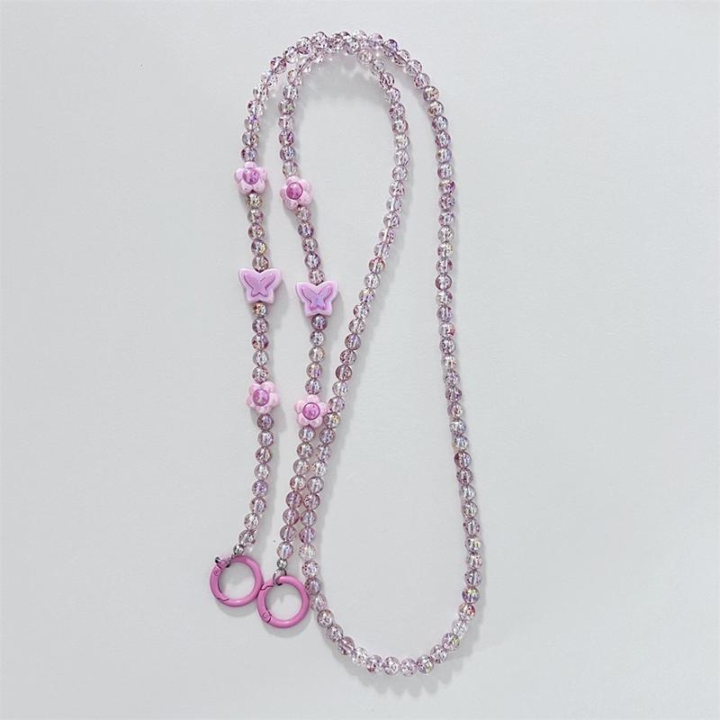 Crossbody Long  Beaded Mobile Phone Hanging Chain Phone Case Lanyard Anti-Loss Rope With Clip Bag Pendants For Iphone