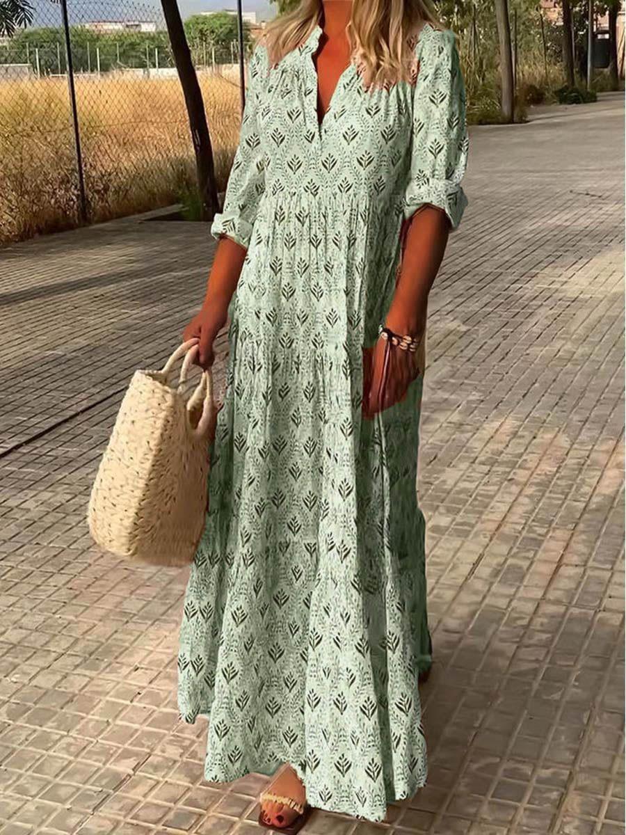 

2026 Autumn/Winter Retro Stand Collar Loose Plus Size Fashion Long Dress 5XL світло-зелений колір
