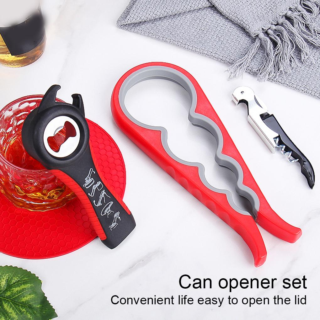 Bottle Opener Set Multifunctional Jar Lids Openers Wrench Grippers Safety Screw Manual Home Household Accessories