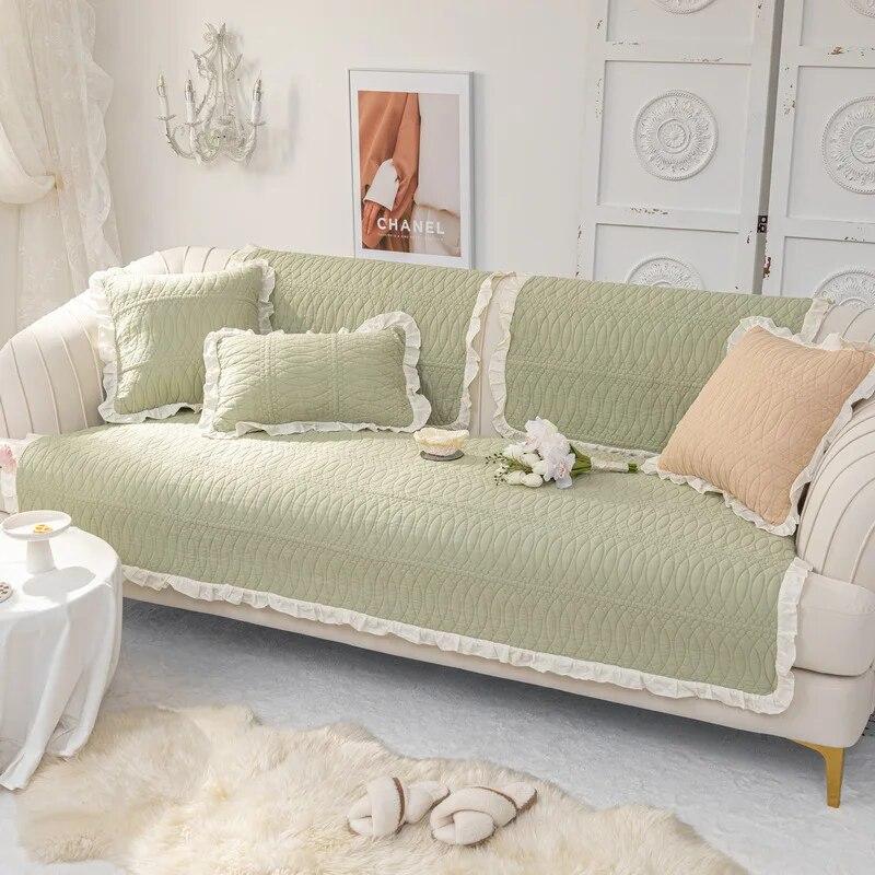 Cotton Sofa Cover for Living Room Thicken Sofa Cushion Solid Color Lace Fabric Embroidery Sofa Cover L Shape Couch Covers Decor