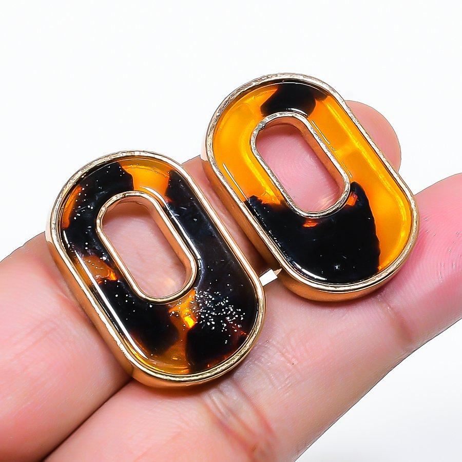 Natural Montana Agate Gemstone Brass Jewelry Earring 1.10 AE-12926