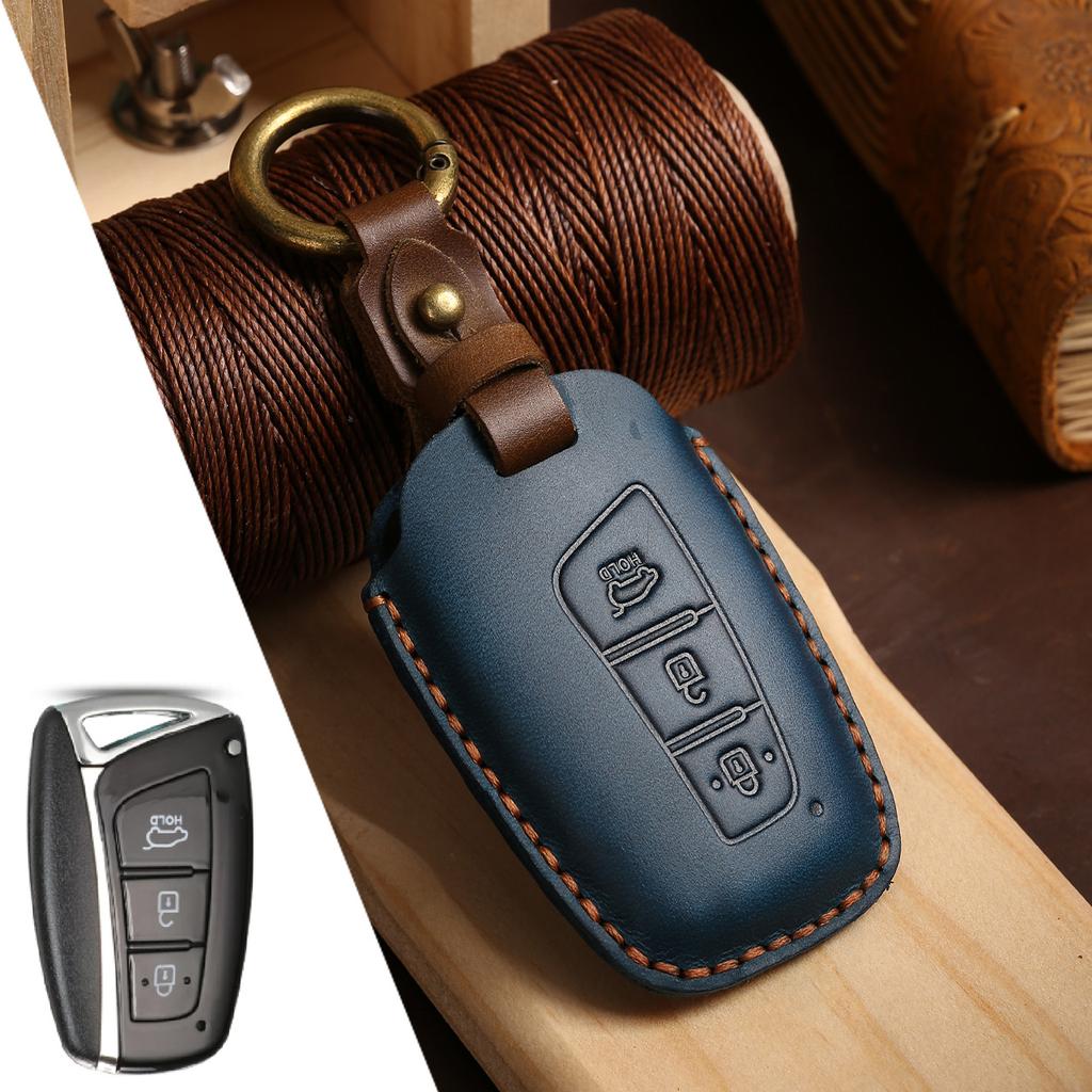 Car Handmade Leather Key Case Holder For Hyundai Grand Santa Fe 3 DM IX45 IX35 Genesis DH Grandeur Azera HG Equus 2013 2014