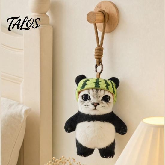 Plush Bag Charm Cat Panda Doll with Watermelon Hat, Cute Soft Stuffed Animal Unique Toy Toy, Charm, Gift for Kids Girls Home Decor Decorative