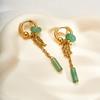 18K Gold Plated Stainless Steel Hoop Earrings for Women Vintage Green Natural Stone Charms Trendy Waterproof Jewelry