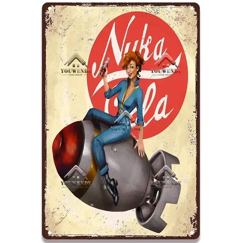 Nuka Cola Drink Posters Metal Sign - Ultimate Wall Decor for Pub Gaming Vibes, Retro Game-Themed Metal Art
