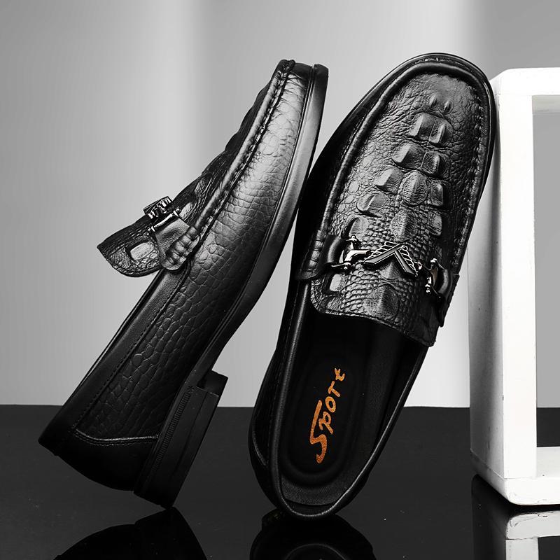 Fashion Genuine Leather Mens Loafers Moccasins Stylish Man Casual Shoes Handmade Formal Slip On Flats Crocodile Pattern Male Boat Shoes
