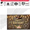 1pc Rustic Western Style Birthday Banner with Vintage Cowboy Hat Fairy Lights Wooden Wagon Wheels Bouquet with Pink Roses - B