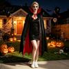 Full Length Cape Vampire Costume Cloak with Stand Up Collar, Medieval Gothic Holiday Gift for Her Black Red Halloween Cosplay, Masquerade, Fancy Dance