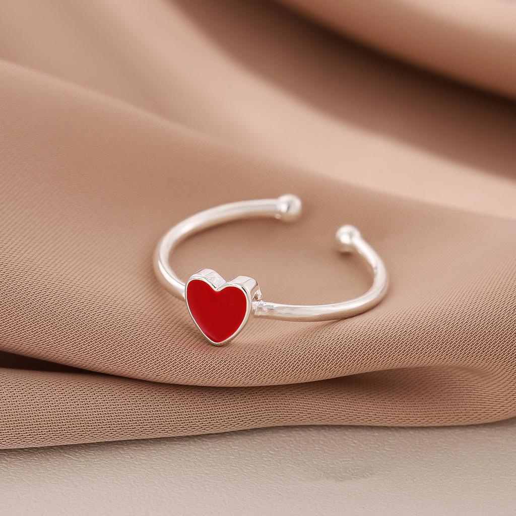 Neuer Eingang Schöner 925er Sterlingsilber Schmuckring Damen Kreativ Einfach Roter Emaille Liebe Pfirsichherz Öffnungsringe R275