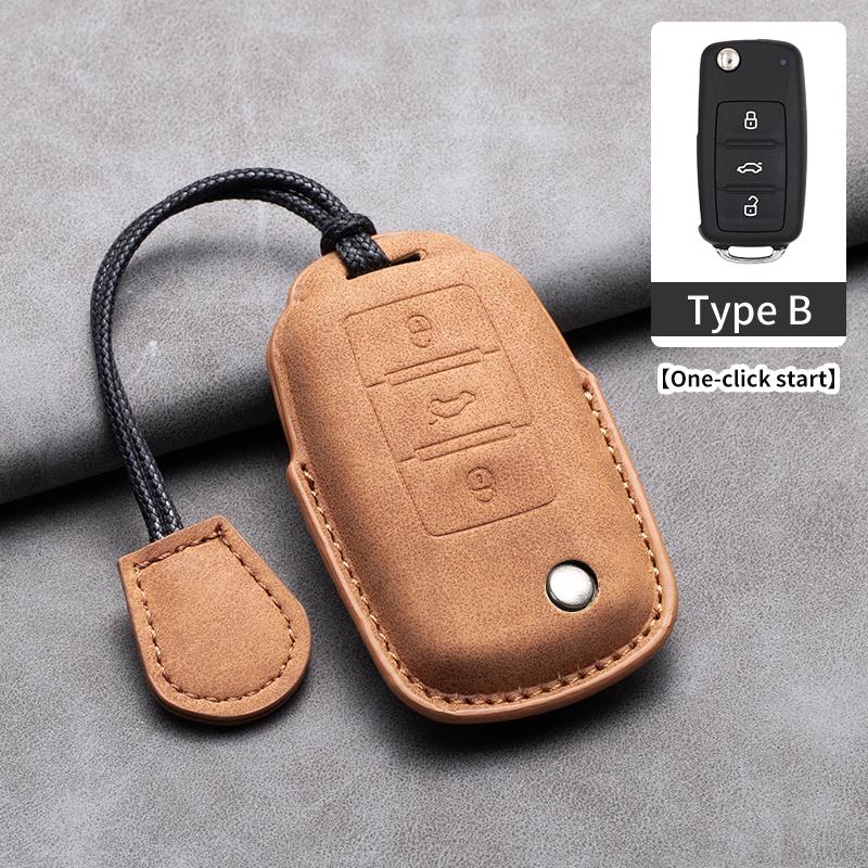 

Leather Car Key Case Cover Fob For Volkswagen Vw Polo Golf Passat Tiguan Beetle Caddy T5 Up Eos Skoda Seat Leon Altea Octavia
