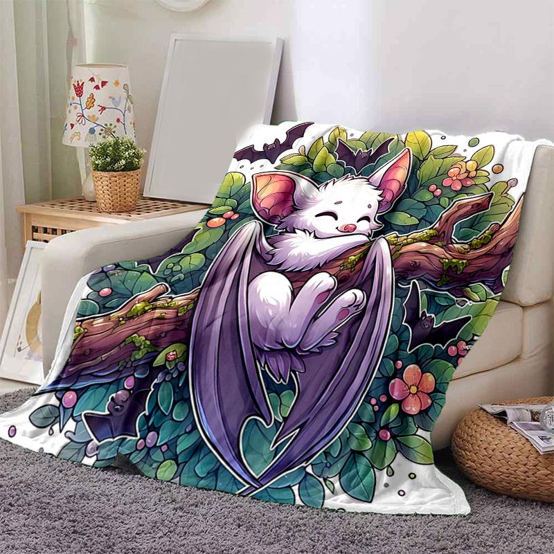 1pz Morbida e Accogliente Coperta con Pipistrello Carino su un Ramo per Tutte le Stagioni, Soggiorno, Viaggio, Campeggio, Coperta per Auto