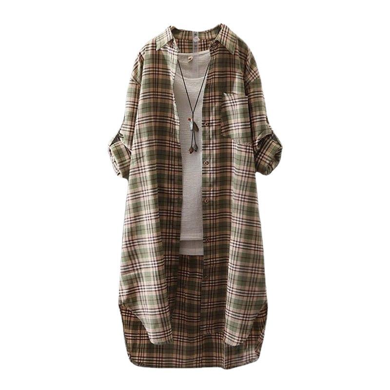 2024 Plus Size Women's Plaid Shirt: Spring Summer Korean-Style Temperament, Loose Cotton Linen Thin Jacket, Hong Kong Style