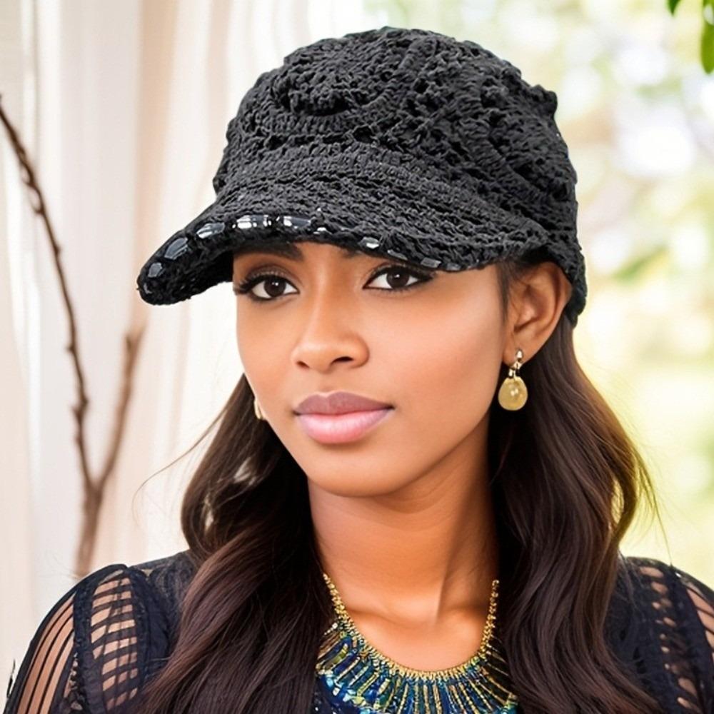 Adjustable Crochet Baseball Cap Polyester Mesh Peaked Cap Fashion Sun Hat Spring Summer