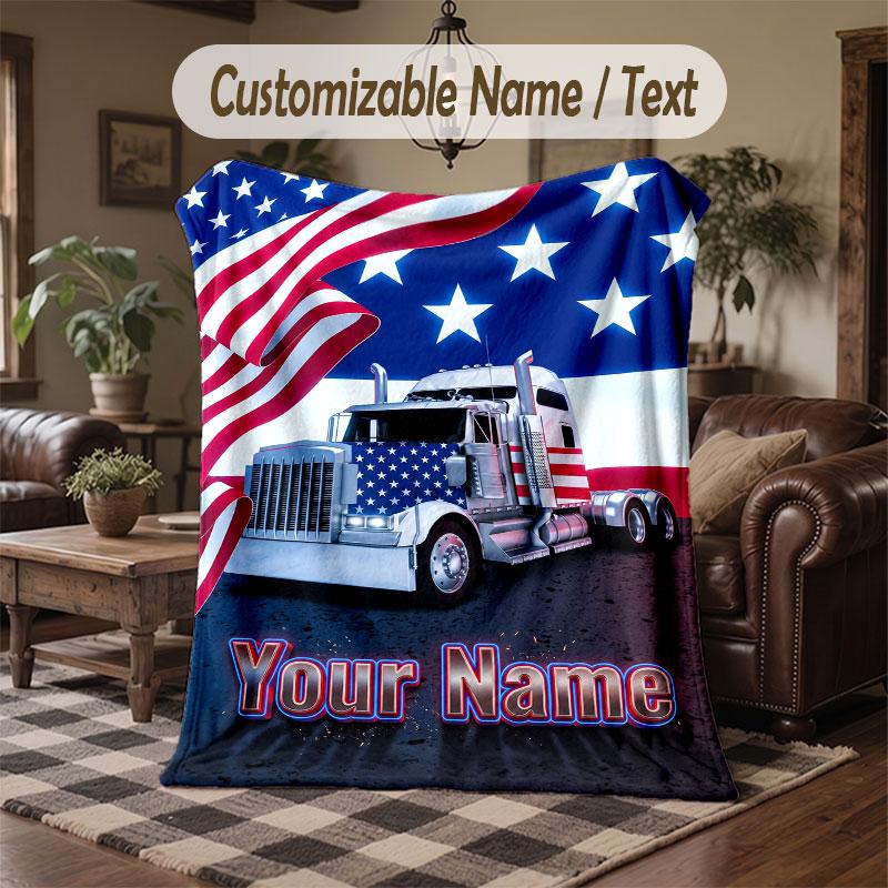 Truck Theme Throw Blanket Custom Name Text Personalized Blanket Soft Cozy Blanket for Home Sofa Bed