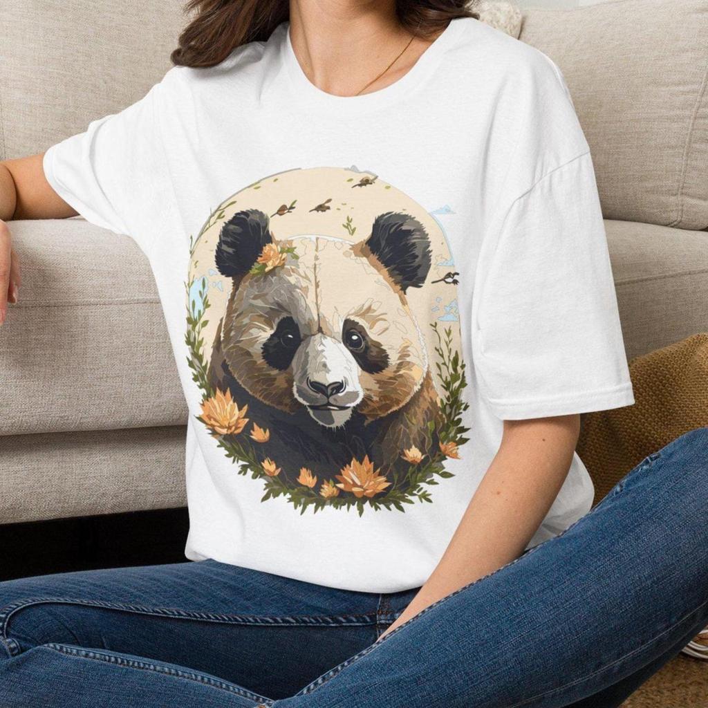 Floral Panda T-Shirt | Bamboo Bear Graphic Animal Tee Gift for her Mom Grandma Family Friend Sister