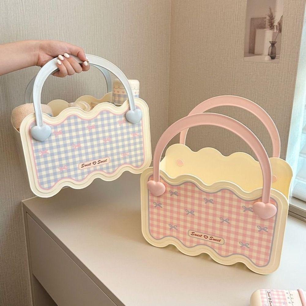 Cute Sweet Heart Portable Bath Basket Household Large Capacity Shower Basket Stackable Space Saving Drainage Toiletry Basket