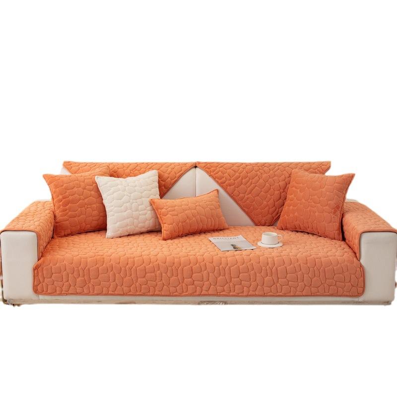 Plush Solid Color Stone Pattern Sofa Cushion Winter Thickened Non-Slip Quilted Cushion Simple Modern Sofa Cover Cover Cloth