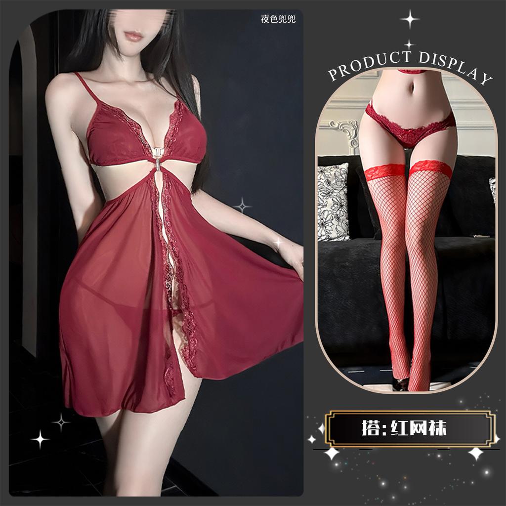 Sex underwear transparent steel tray gathers Sao suspender lace backless perspective sex nightdress seduction suit women