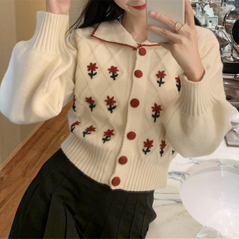 Embroidered Knit Sweater Sweater Women Fall and Winter Chic Tops Design Sense Niche Cardigan Jacket Women Comfortable Versatile and Fashionable
