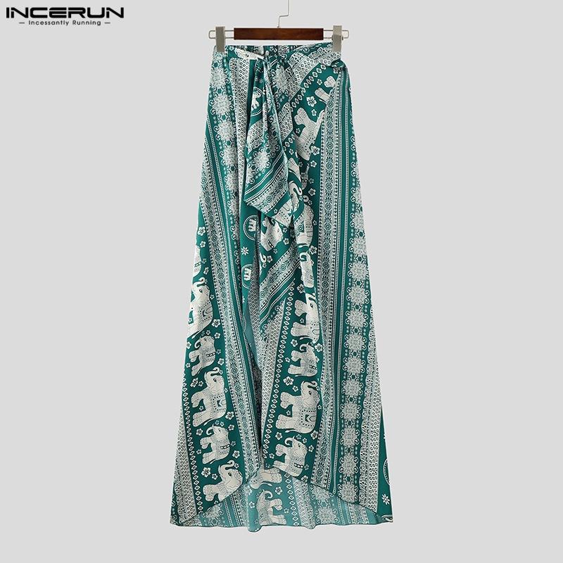 INCERUN Fuste lungi de vacanță pentru bărbați, cu talie înfășurată, cu volane, Bohemia