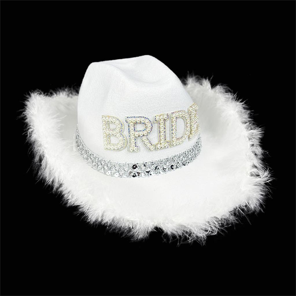 Jeweled Crystal Cowboy Hats Bride Veil Panama Hat for Bachelorette Party Cowboy Hats for Club Stage Shows