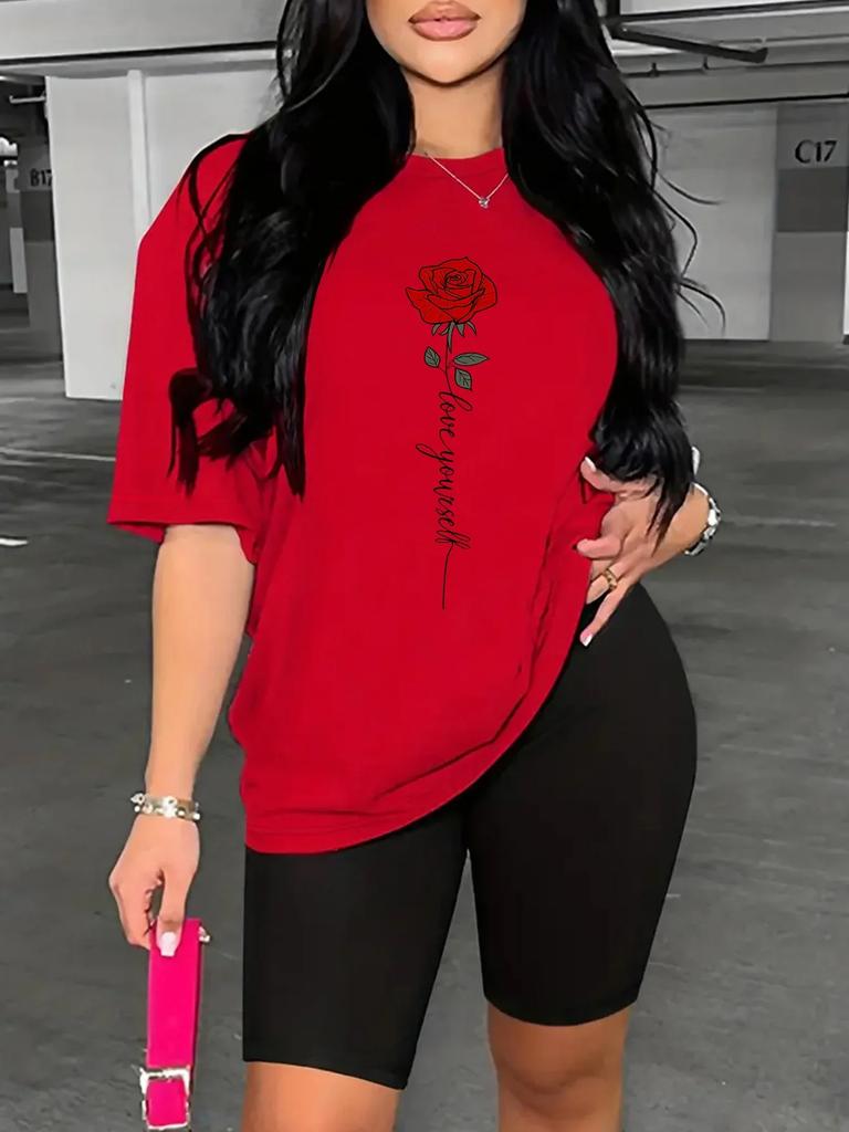 2026 Rose Print Unisexs Sleeve Tops Tees Comfortable Casual Summer Fashion Summer Short Sleeved Harajuku Streetwear Tops Tees