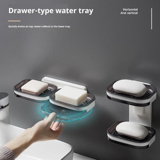 Soap Box Double Layer Shower Soap Dish with Strong Suction Cup Easy to Install No Drilling Wall Mounted Soap Tray