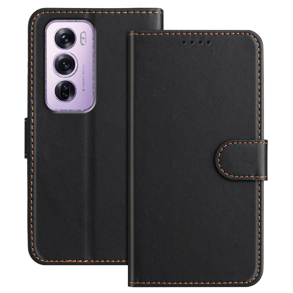 For Oppo Reno12 Pro 5G (Global) Leather Case Wallet Stand Solid Color Anti Drop Phone Cover
