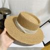 French Flat Top Hat Women's Summer Straw Hat Holiday Lafite Woven Beach Hat Internet celebrity Sunscreen Shade British Top Hat