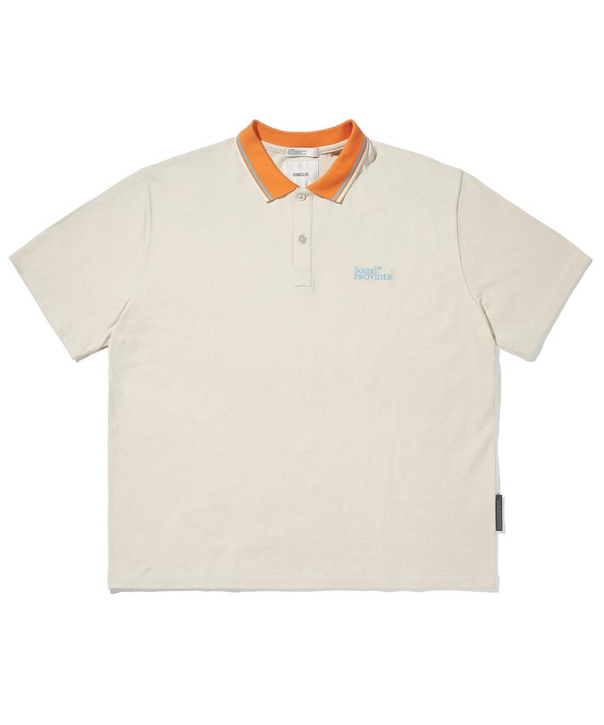 SOUNDSLIFE Big Fit Stripe Collar Polo Shirt Beige