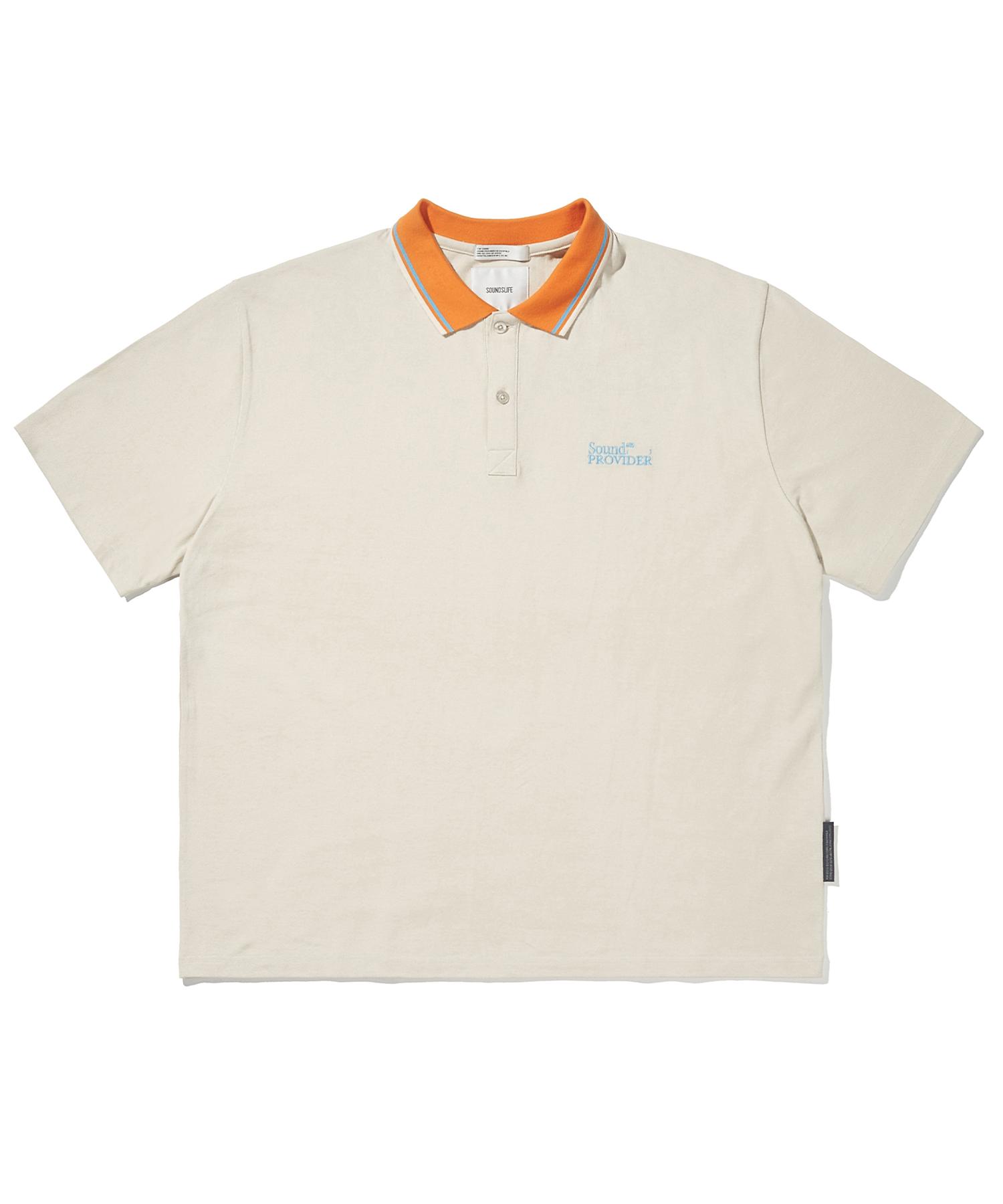 Big Fit Stripe Collar Polo Shirt Beige M/Free