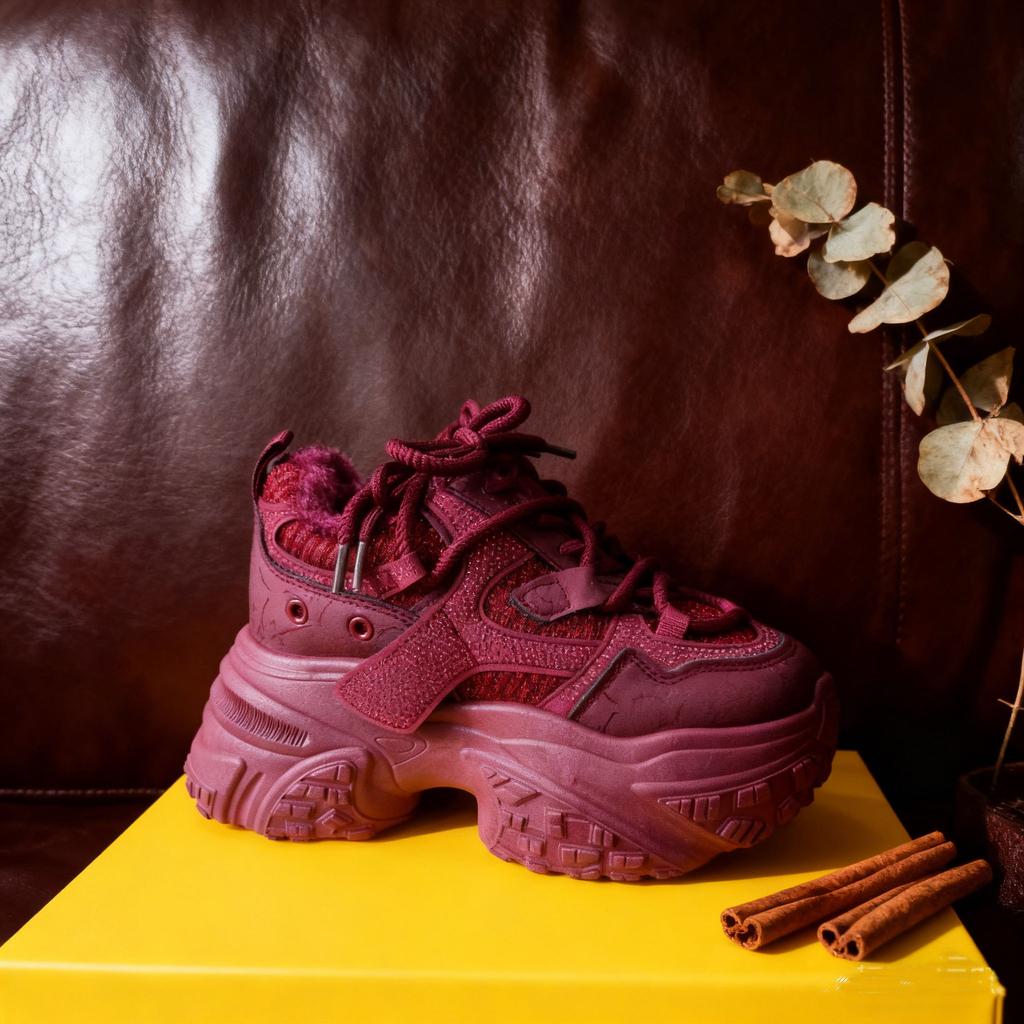 Red Dad Shoes Women's Autumn and Winter New Small Casual Shoes Versatile Rhinestone Thick-soled Inner Height-increasing Women's Shoes