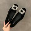 Flat Bottom High-end Square Head Rhinestone Single Shoes Women's Shoes Spring and Summer New Black Commuter Work Shoes
