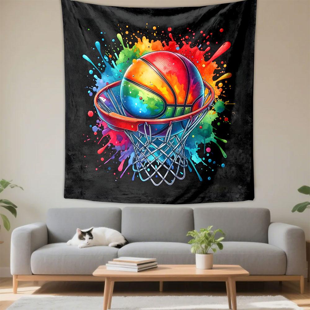 Colorful Basketball Splash Art Design Patterned Tapestry Decorative Wall Hanging, Home Bedroom Living Room Decor