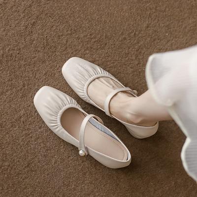 Fashion Shoes Woman Flats Autumn Pearl Decorateion Shallow Mouth Low Heels Oxfords Dress Fall Beading Summer Comfortable Leather New Mar