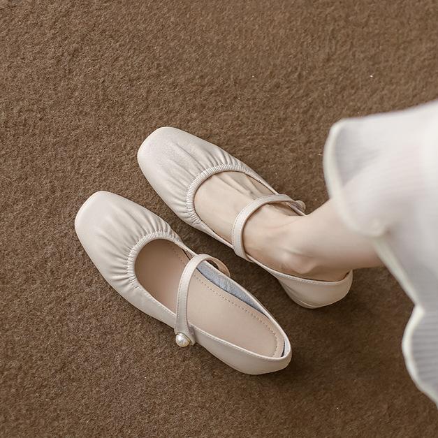 Fashion Shoes Woman Flats Autumn Pearl Decorateion Shallow Mouth Low Heels Oxfords Dress Fall Beading Summer Comfortable Leather New Mar
