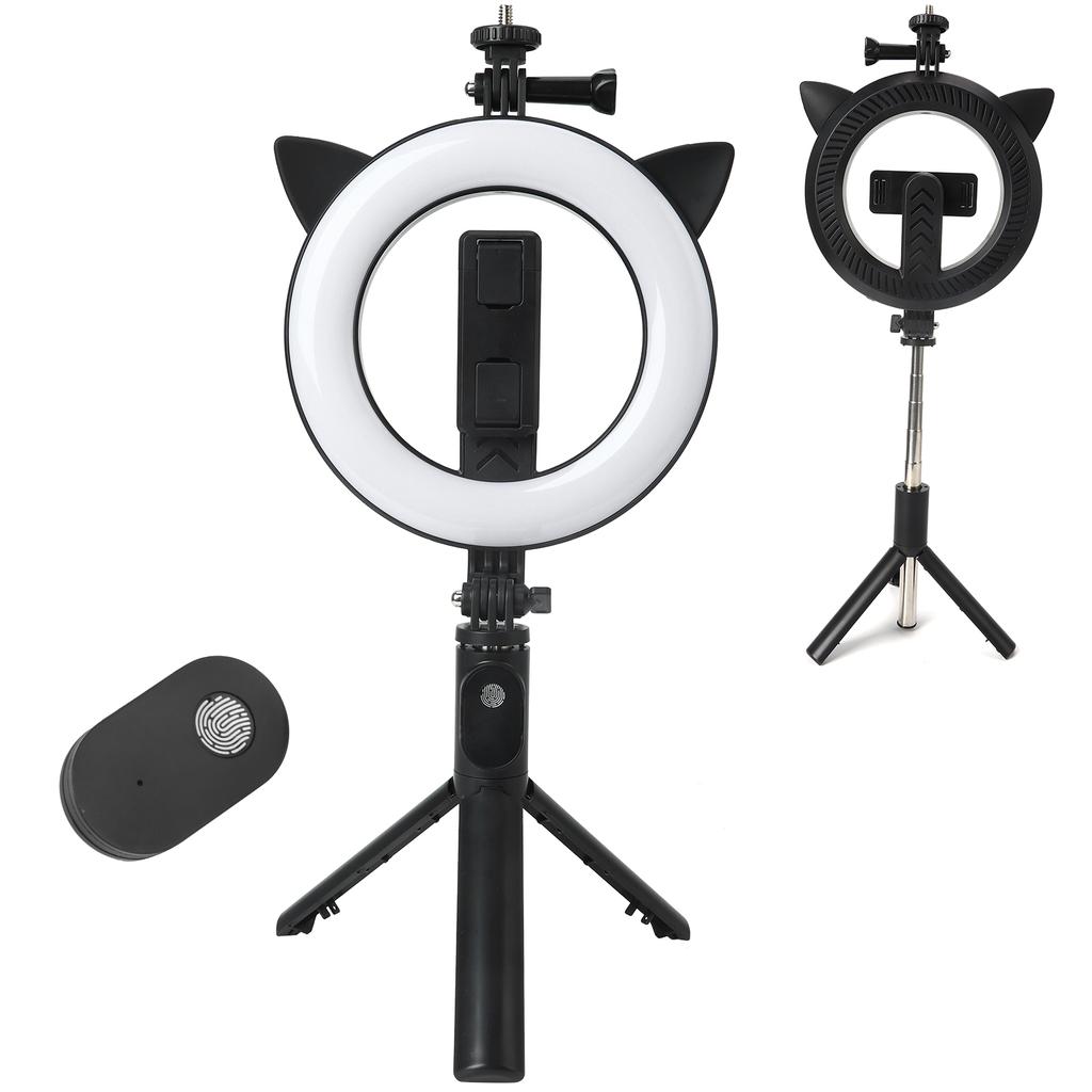 Selfie Stick with Cat EarShaped Fill Light Wireless Bluetooth Teacher Online Class Live