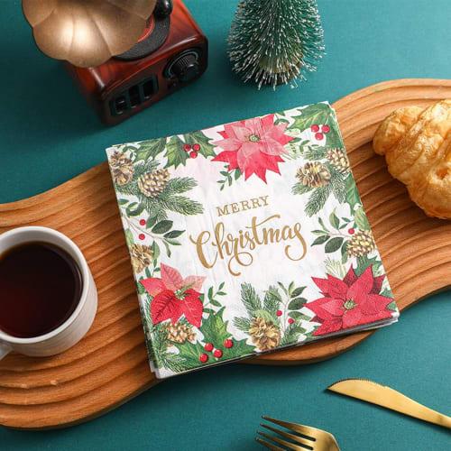 20 Christmas Guest Napkins, Decoupage Paper Napkins with Floral Designs, Cute Designs, Stylish Paper Napkins, Tissue Paper, Perfect for Tea Parties, R