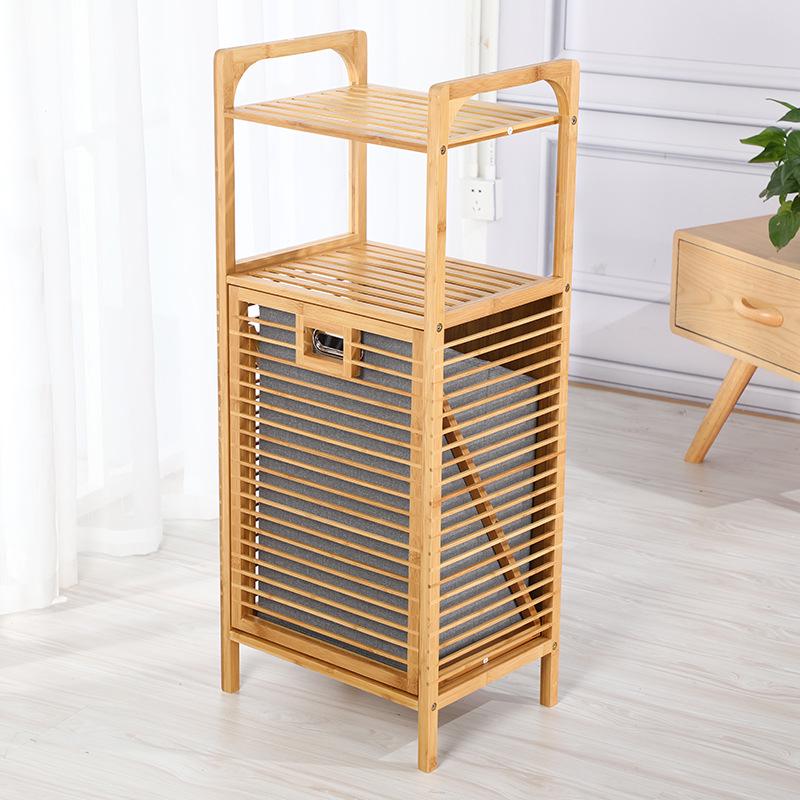 Bamboo Fabric Laundry Basket with Three-Layer Storage Rack and Wall-Mounted Storage Feature
