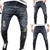 Men's  Autumn Denim Cotton Straight Ripped Hole Trousers Distressed Jeans Pants