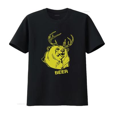 Beer Bear Deer Drinking Funny T Shirt for Casual Vintage Washed Slightly Comfortable Soft Stretched Fashion