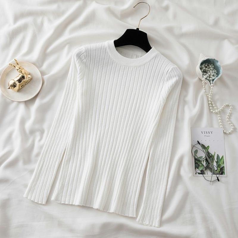 Autumn Neck Fit Round Slim Base Knitted Sweaters Women Winter New Fashion Long Sleeve Pullovers Sweater Woman Elegant Solid Casual Lady Jumpers 25477