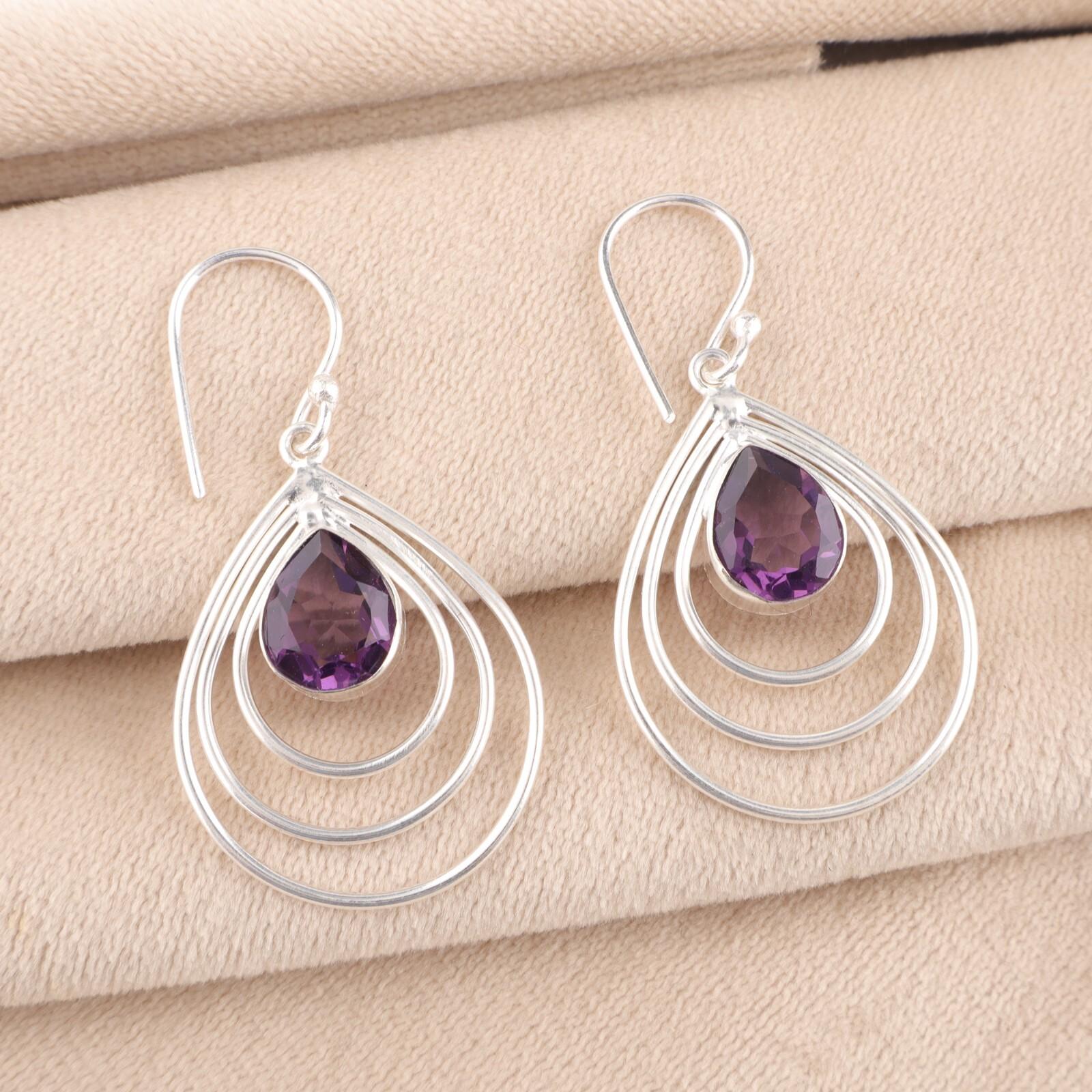 

Натуральный Аметист Драгоценный Камень 925 Стерлинговое Серебро Ручной Работы Дизайнерские Серьги 1.80 EE-31-6