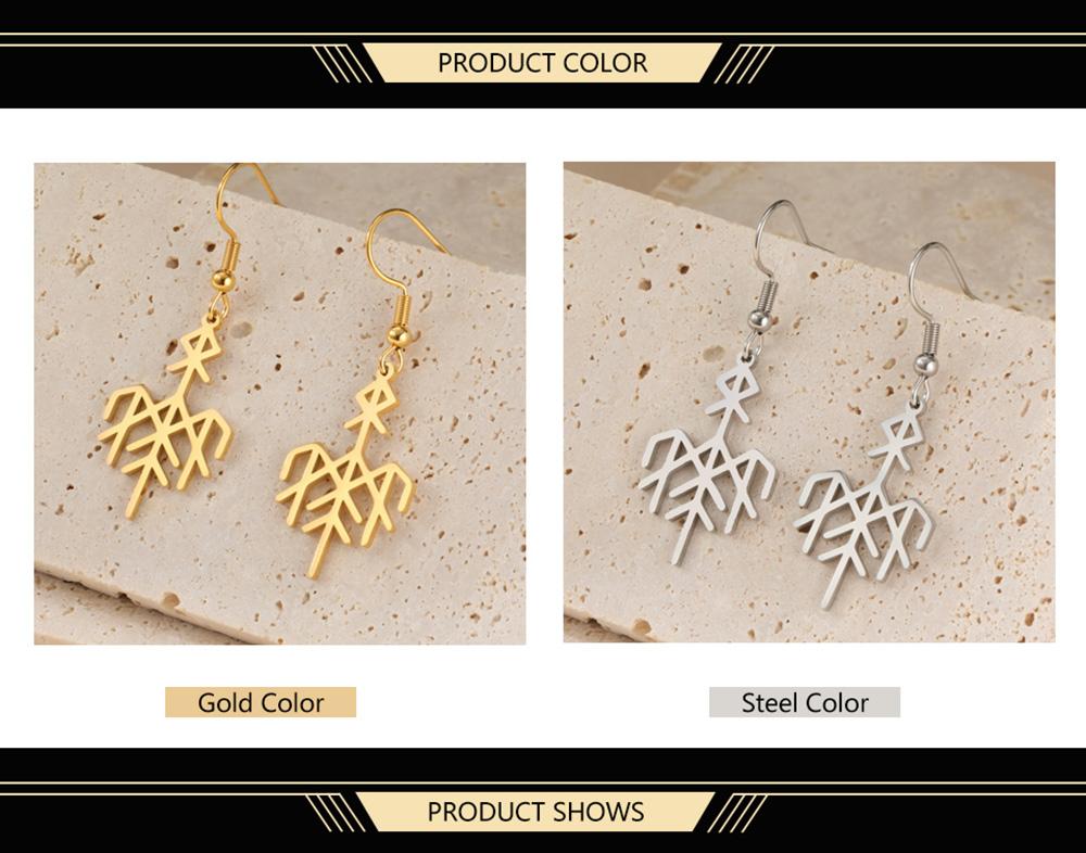 Dawapara Norse Runes Wardruna Symbol Earrings Elder Futhark Mythology Protection Amulet Stainless Steel Dangle Earrings