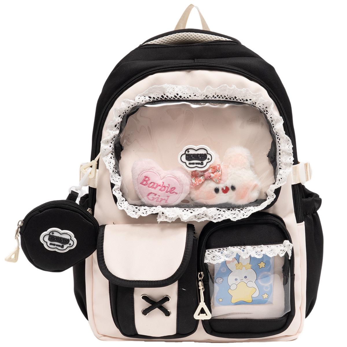 

Colorful Multi-Layer Backpack for Middle & High School Girls With pendant чёрный