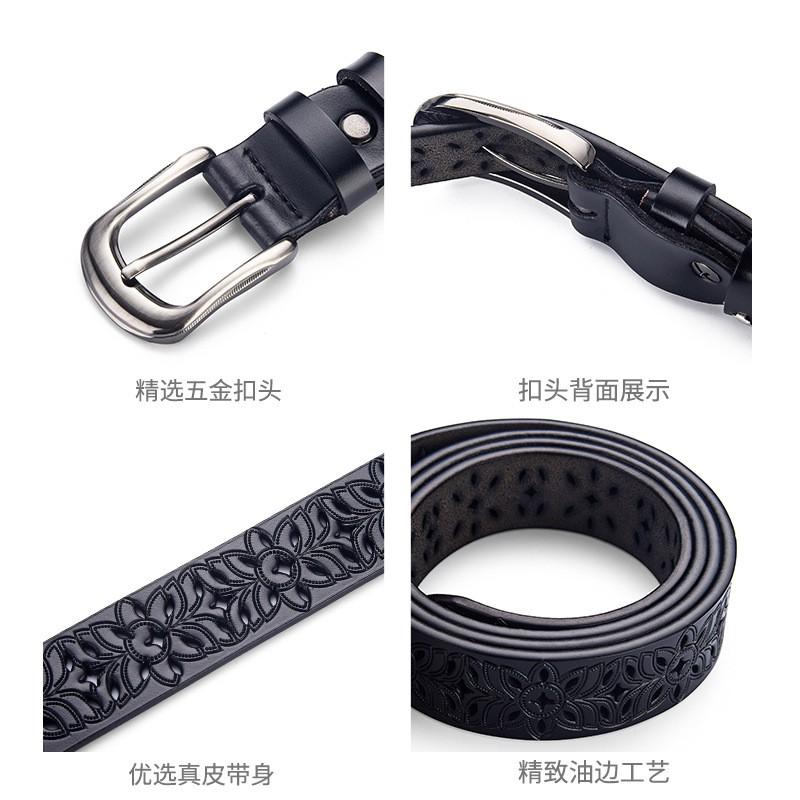 Womens Genuine Leather Belt With Cut-Out Design No-Punch Adjustable Waistband Alloy Buckle Fashionable Office Casual Wear