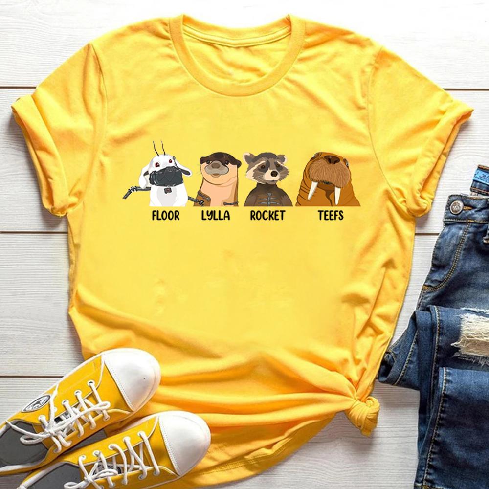 Retro Lylla Teefs Floor Rocket Graphic Tee James Gunn Superhero Movie GOTG 3 Tee Raccoon Rocket and Friends Tshirt Casual Tops